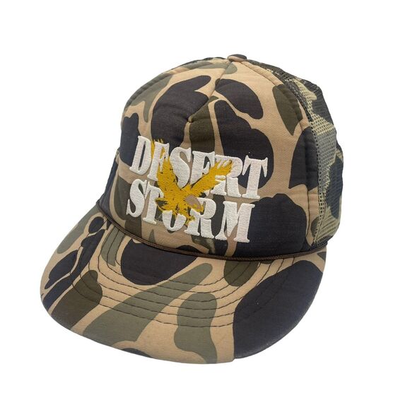 Vtg USA MADE Camo Desert Storm Military Trucker Hat Snapback Cap Vintage - Picture 2 of 6